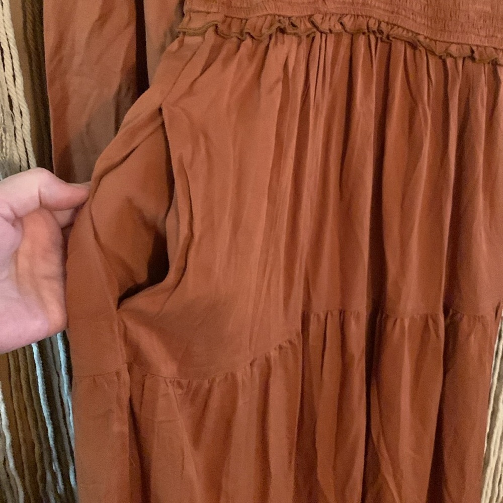 Merokeety Brown Boho Peasant Tired Maxi Dress Size S - Picture 4 of 9